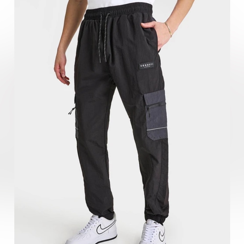 Sonneti Taron Black Cargo Jogger Pants Elastic Waist Drawstring Size Small